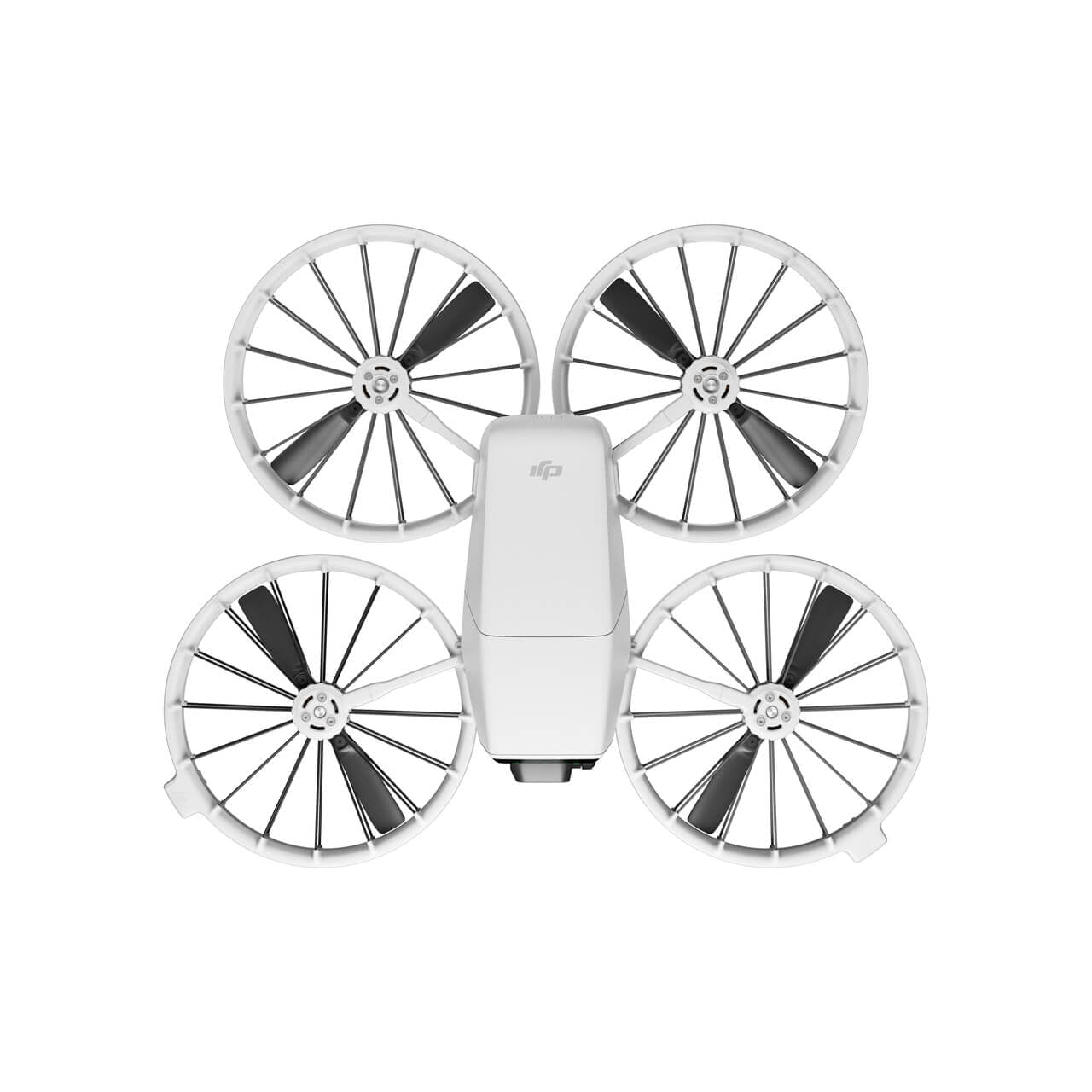 Vista superior del DJI Flip con diseño ligero y protectores de hélices integrados