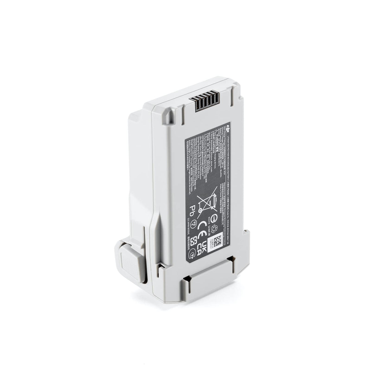Vista lateral de la batería de vuelo inteligente para DJI Mini 3 Pro, compacta y diseñada para vuelos prolongados