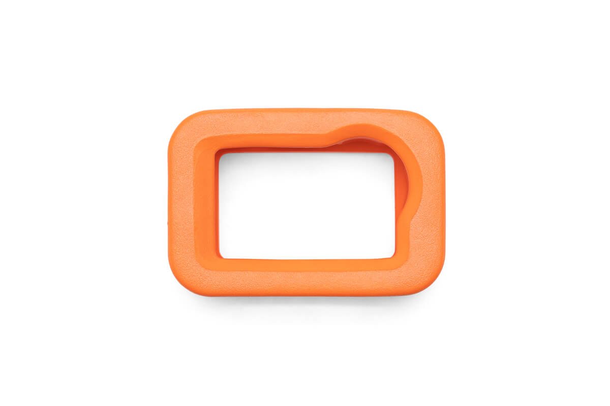 Vista frontal del estuche flotante naranja para DJI Osmo Action diseñado para actividades acuáticas