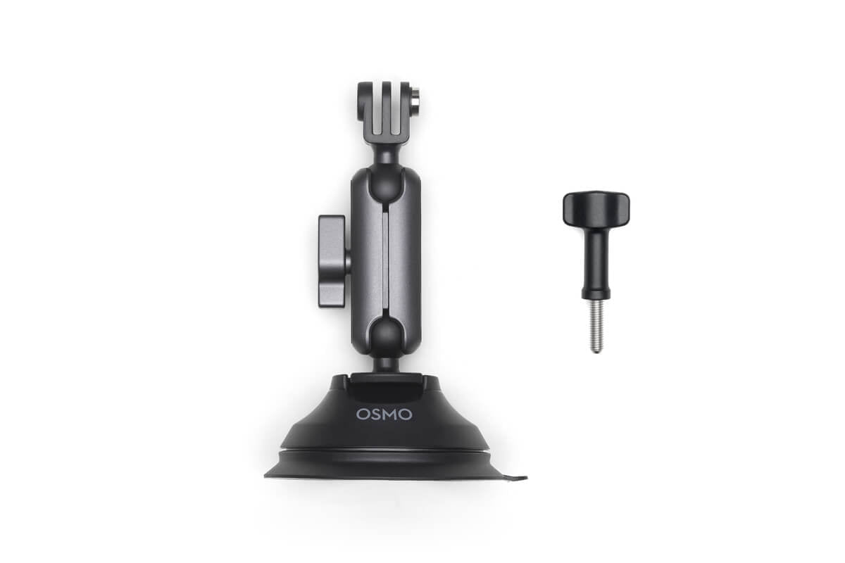 Vista frontal del soporte de ventosa DJI Osmo Action con montaje ajustable para la cámara