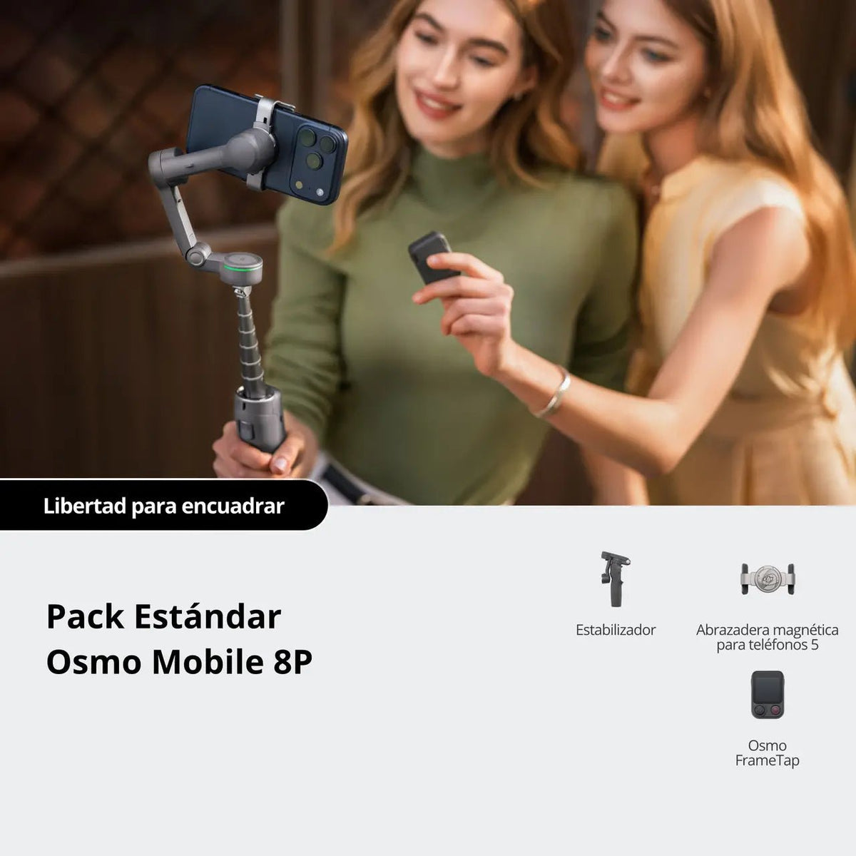 Pack Estándar DJI Osmo Mobile 8P para estabilizar el smartphone y grabar contenido móvil con facilidad